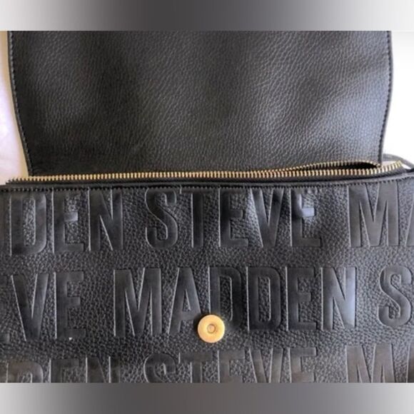 Steve madden black faux leather all over logo square backpack rucksack bag main image 8